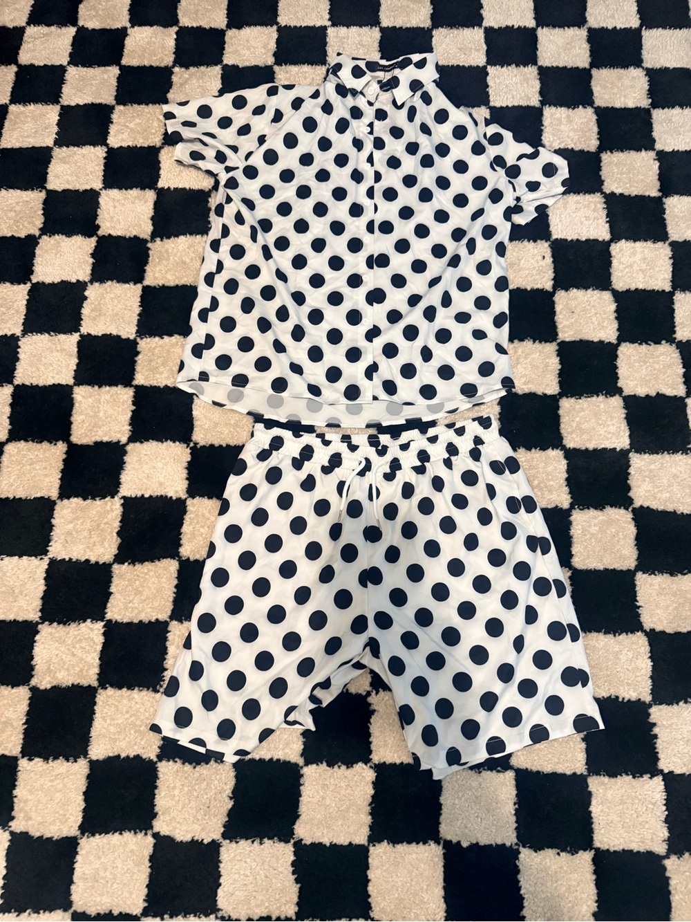 Polka Dot Two-Piece Shirt & Shorts Set - White with Black Dots